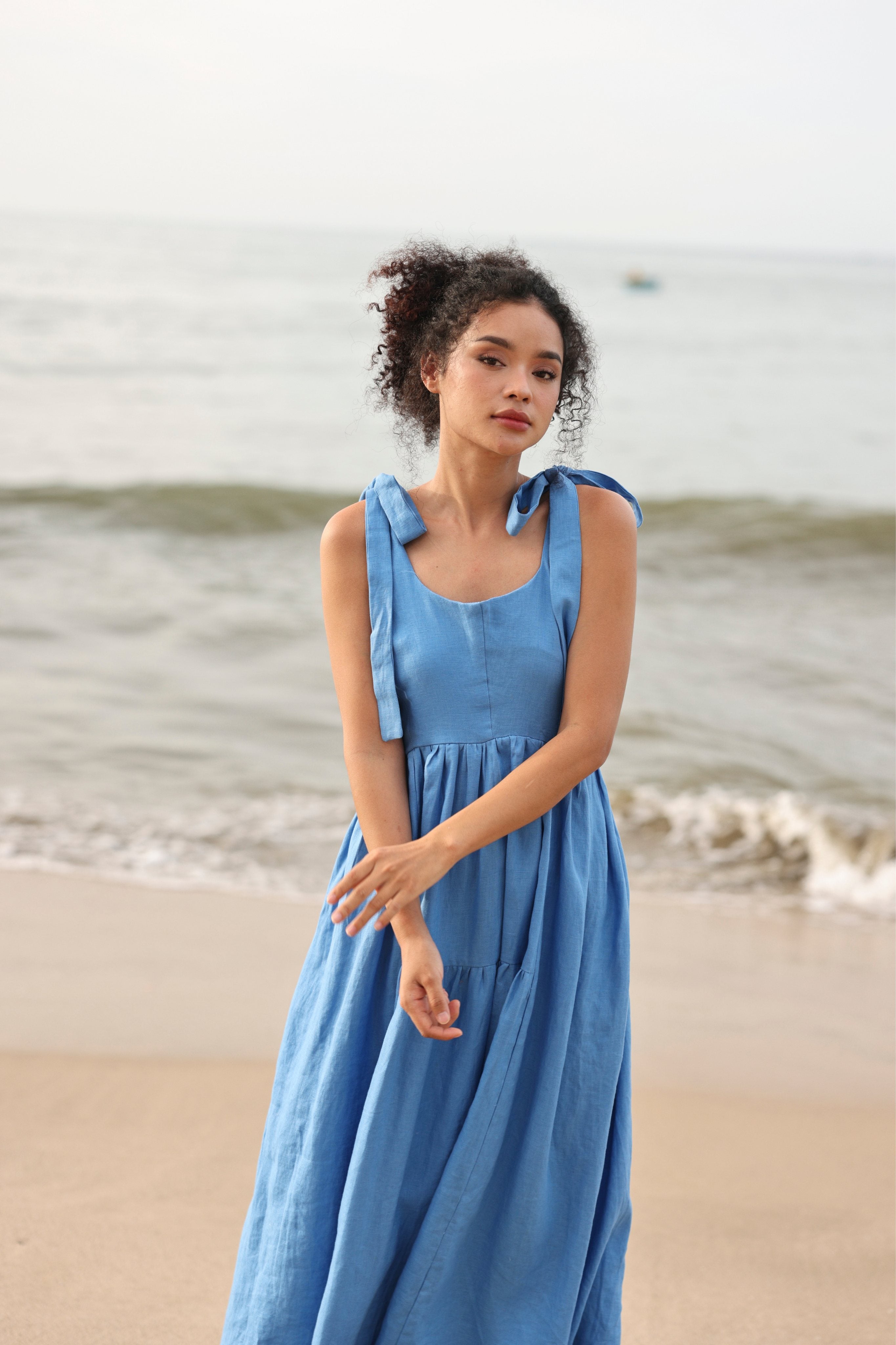 Linen sundress with tie straps