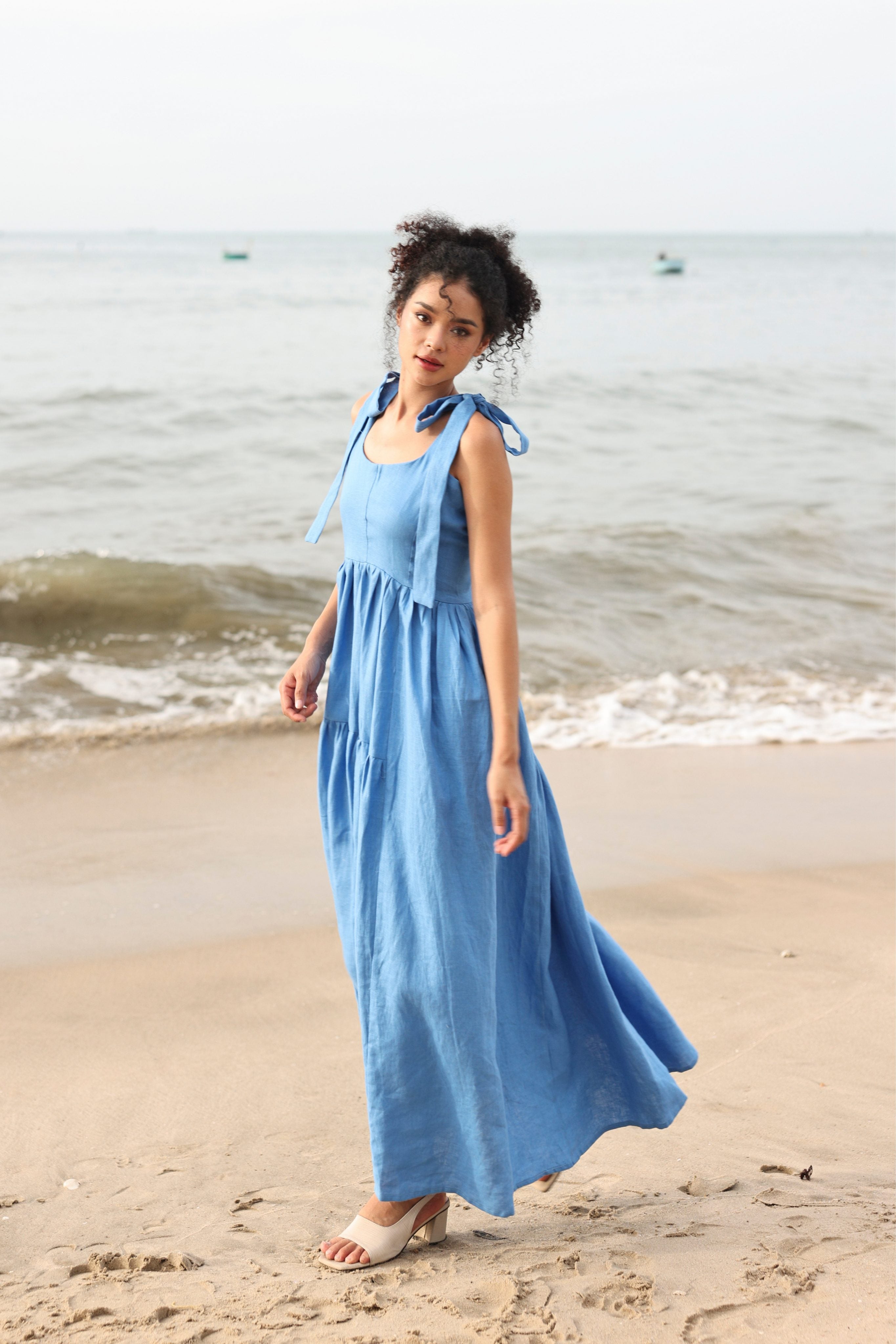 Linen sundress with tie straps
