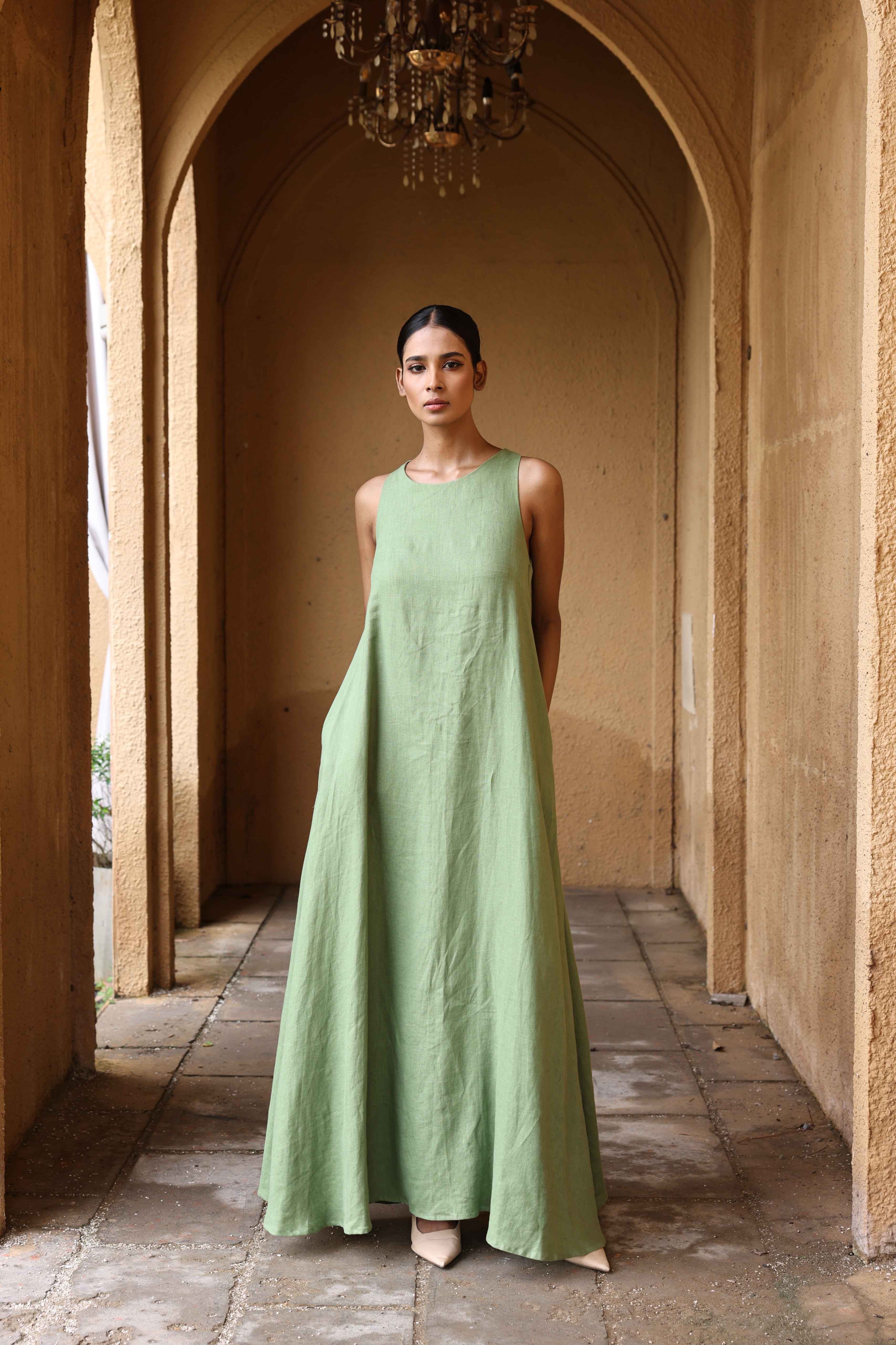 Linen tie-back maxi dress