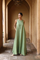 Linen tie-back maxi dress