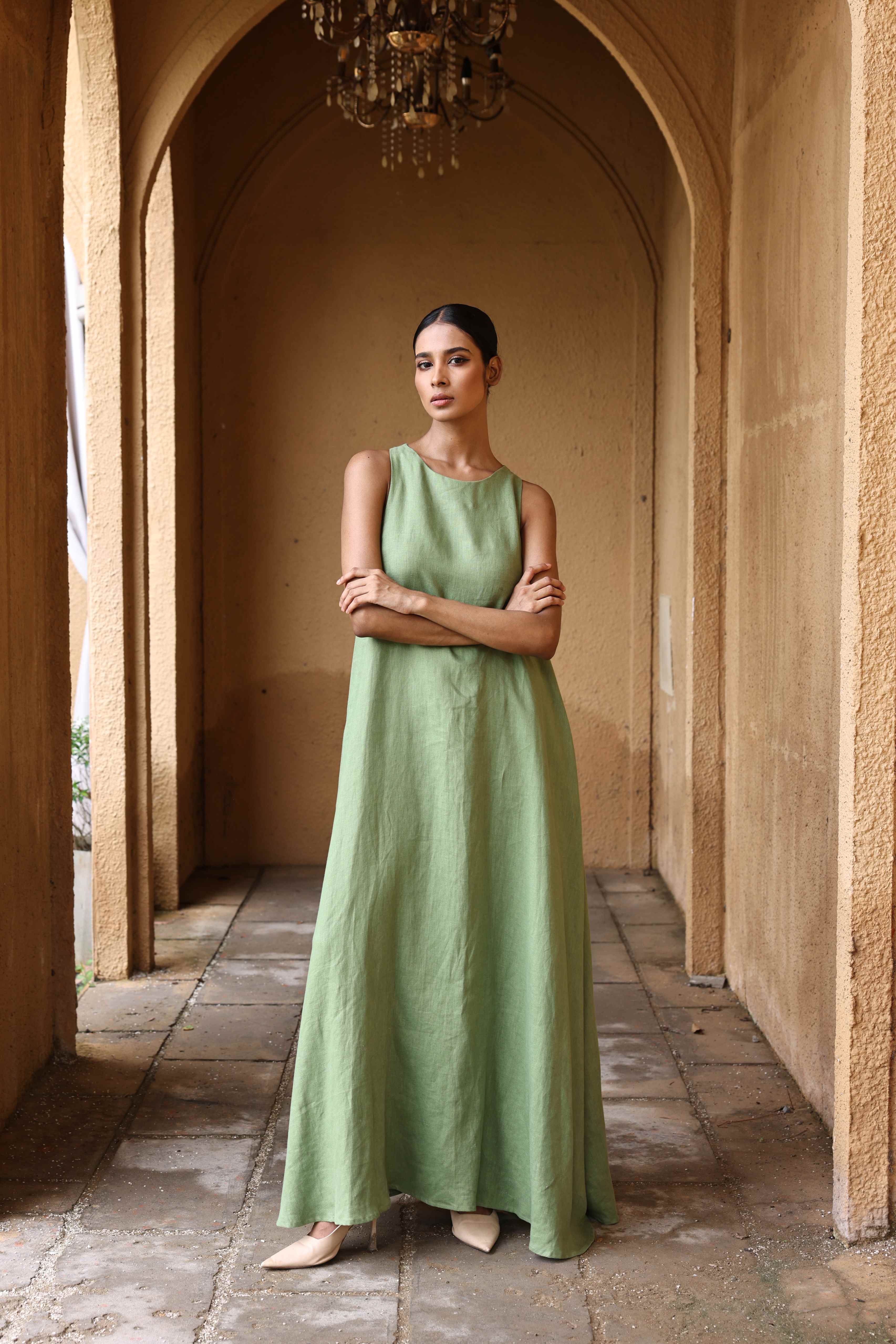 Linen tie-back maxi dress
