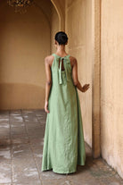 Linen tie-back maxi dress