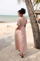 Linen tie belt maxi dress