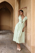 Linen tie-front midi dress