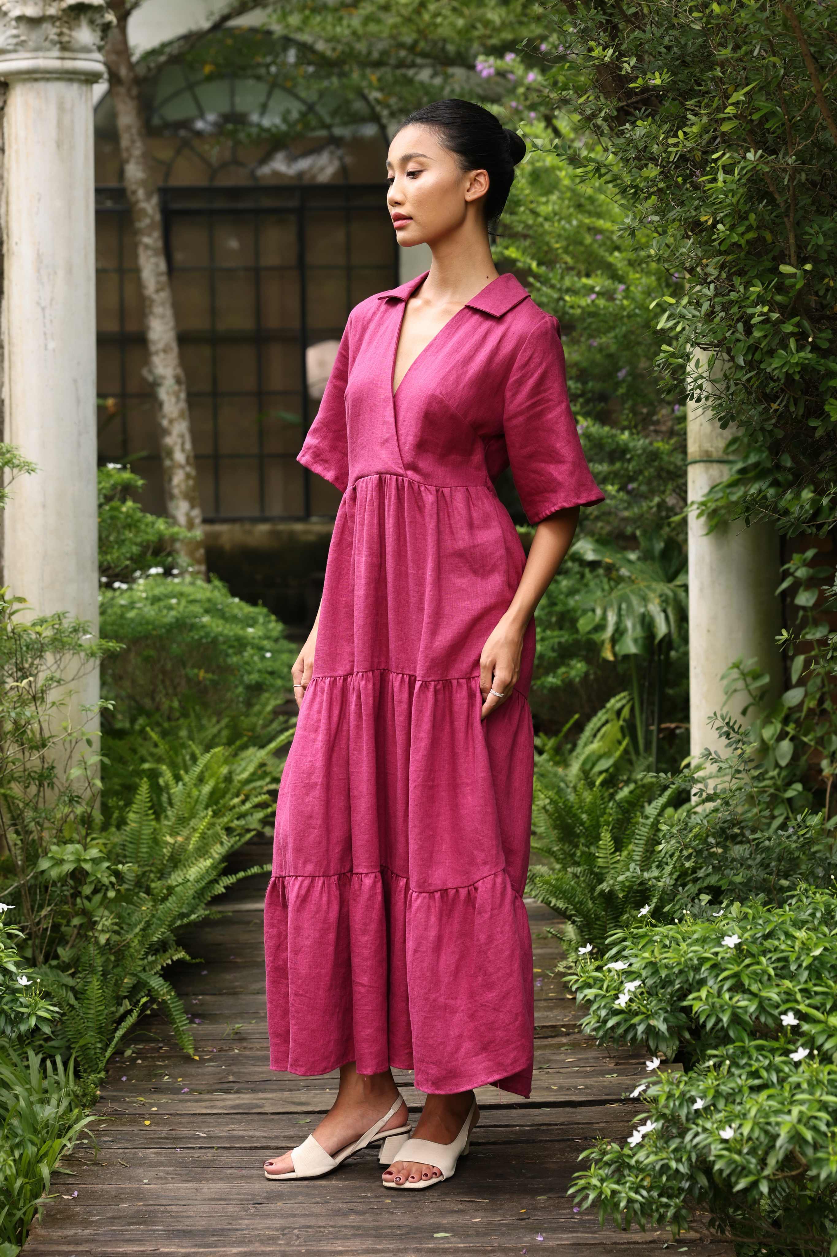 Linen tiered maxi dress