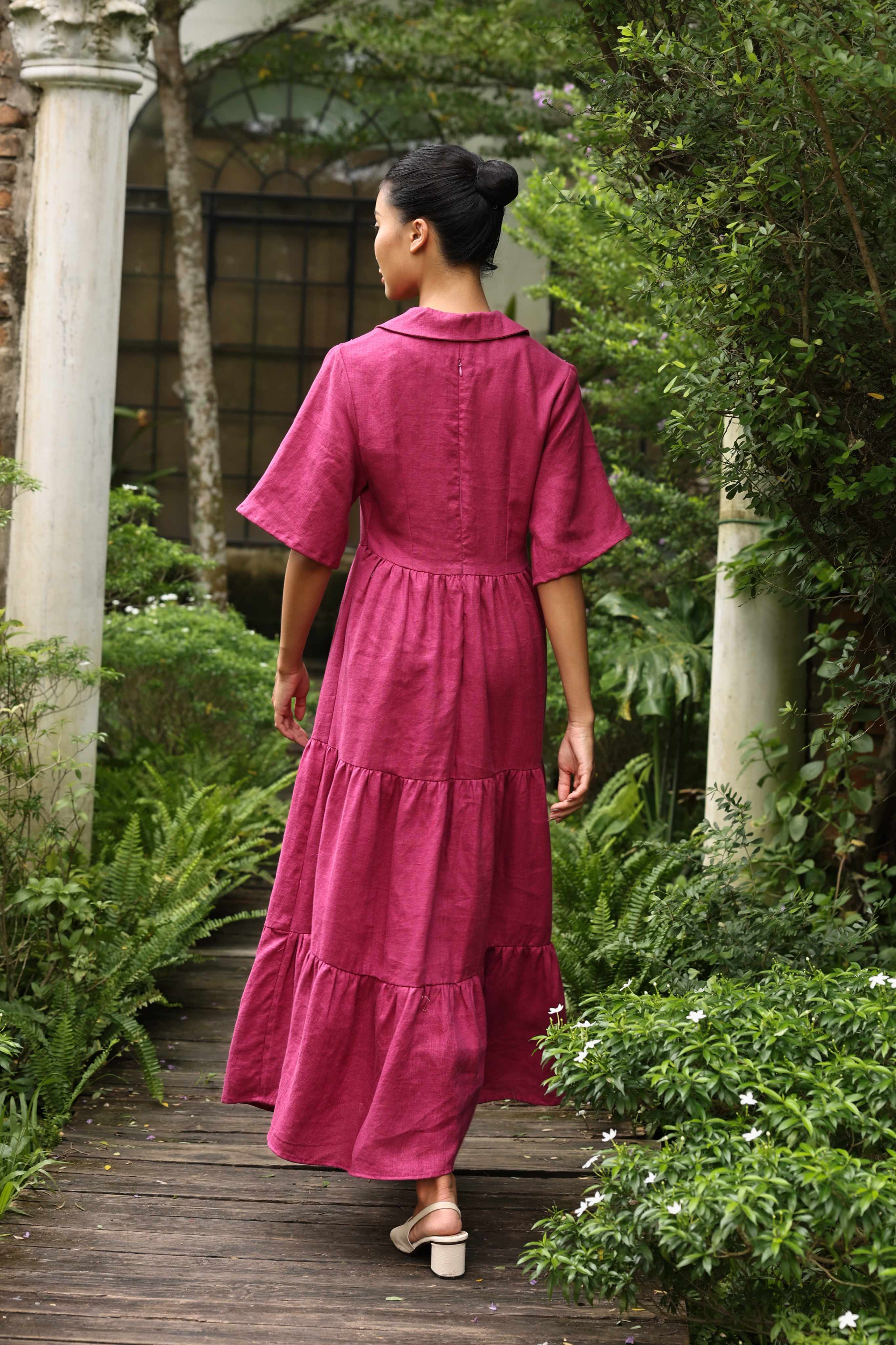 Linen tiered maxi dress