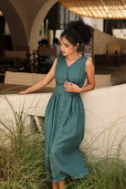 Linen V-neck button front dress