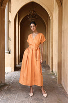 Linen wrap tie dress