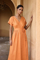 Linen wrap tie dress