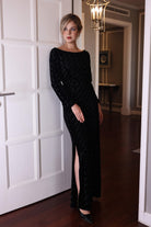 Long black velvet dress