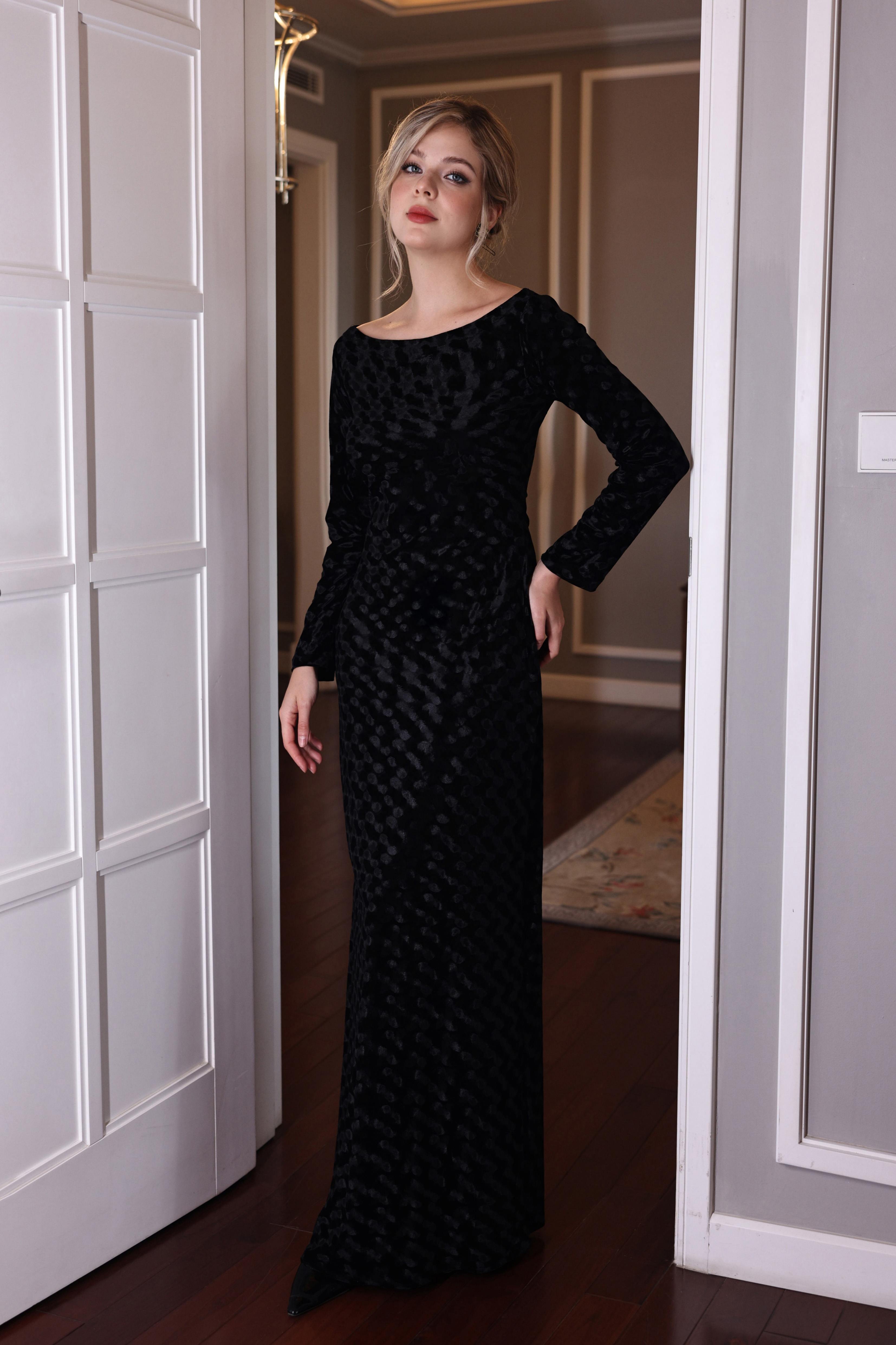 Long black velvet dress