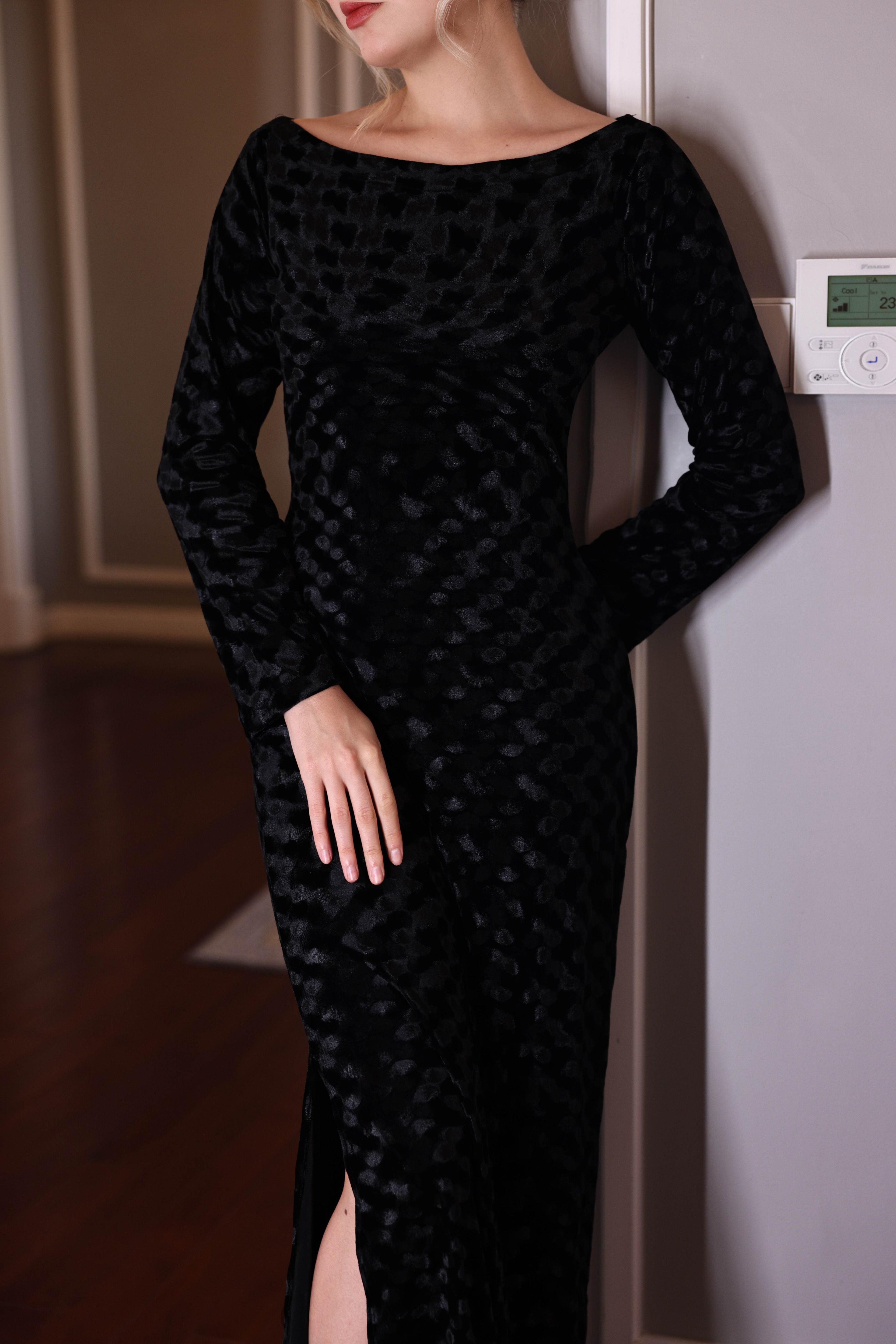 Long black velvet dress