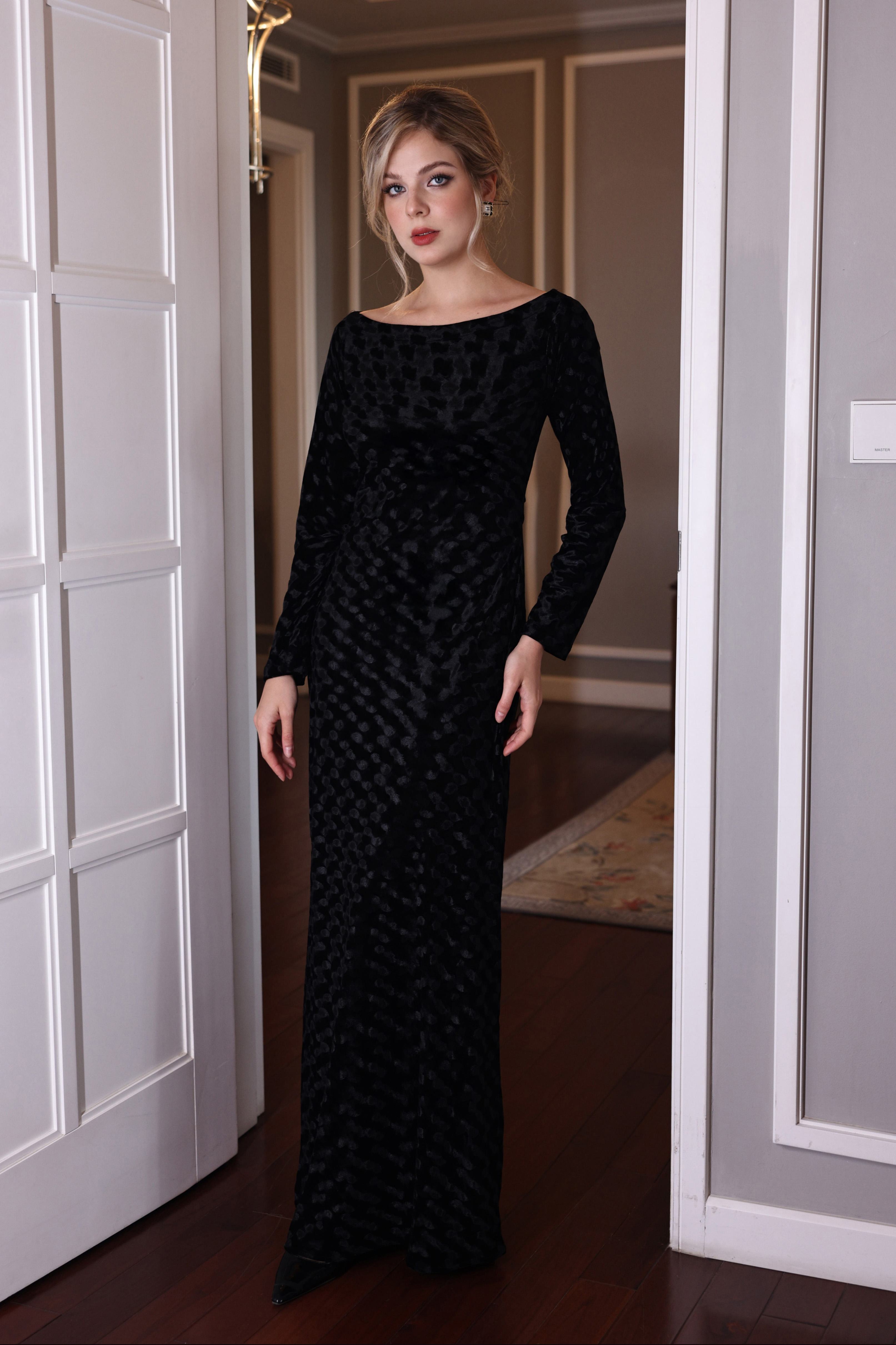 Long black velvet dress