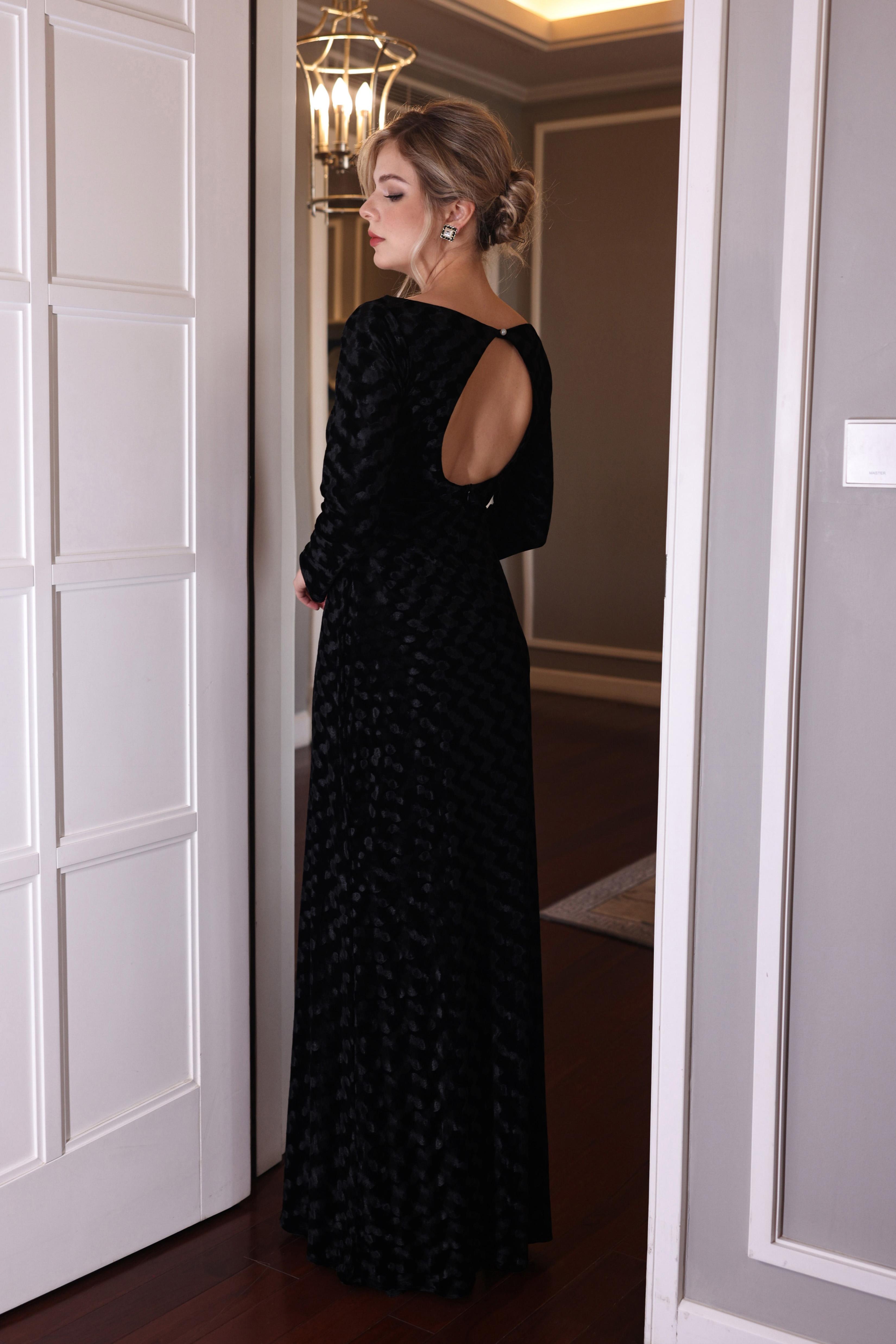 Long black velvet dress