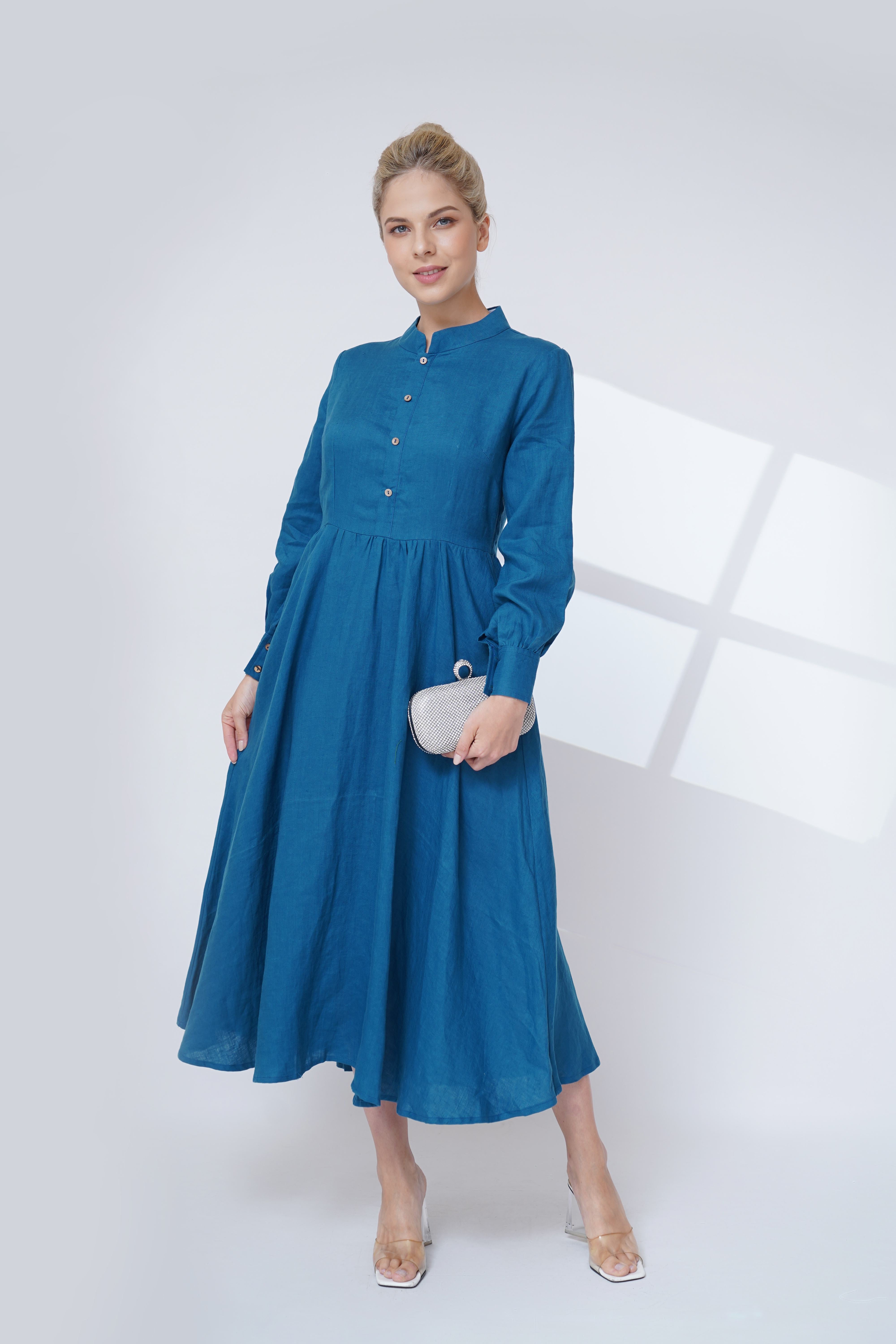 long sleeve linen dress