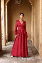 Long-sleeve linen maxi dress