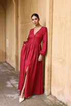 Long-sleeve linen maxi dress