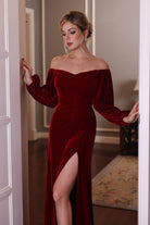 long sleeve red velvet dress