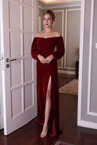 long sleeve red velvet dress