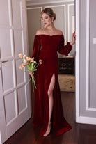 long sleeve red velvet dress
