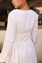 Long sleeve V-neck linen dress