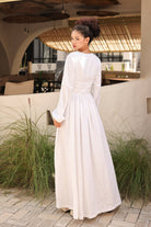 Long sleeve V-neck linen dress