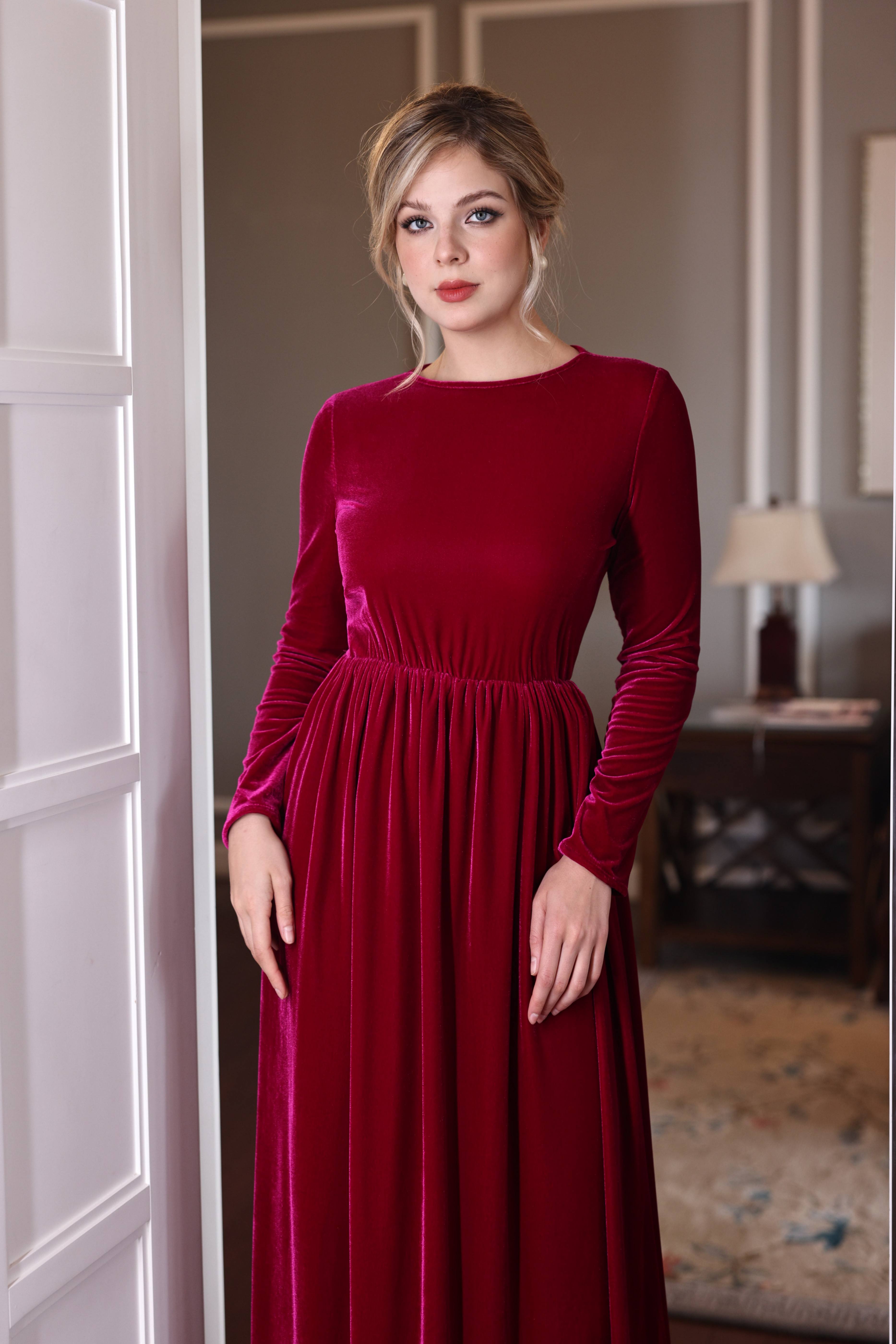long sleeve velvet dress