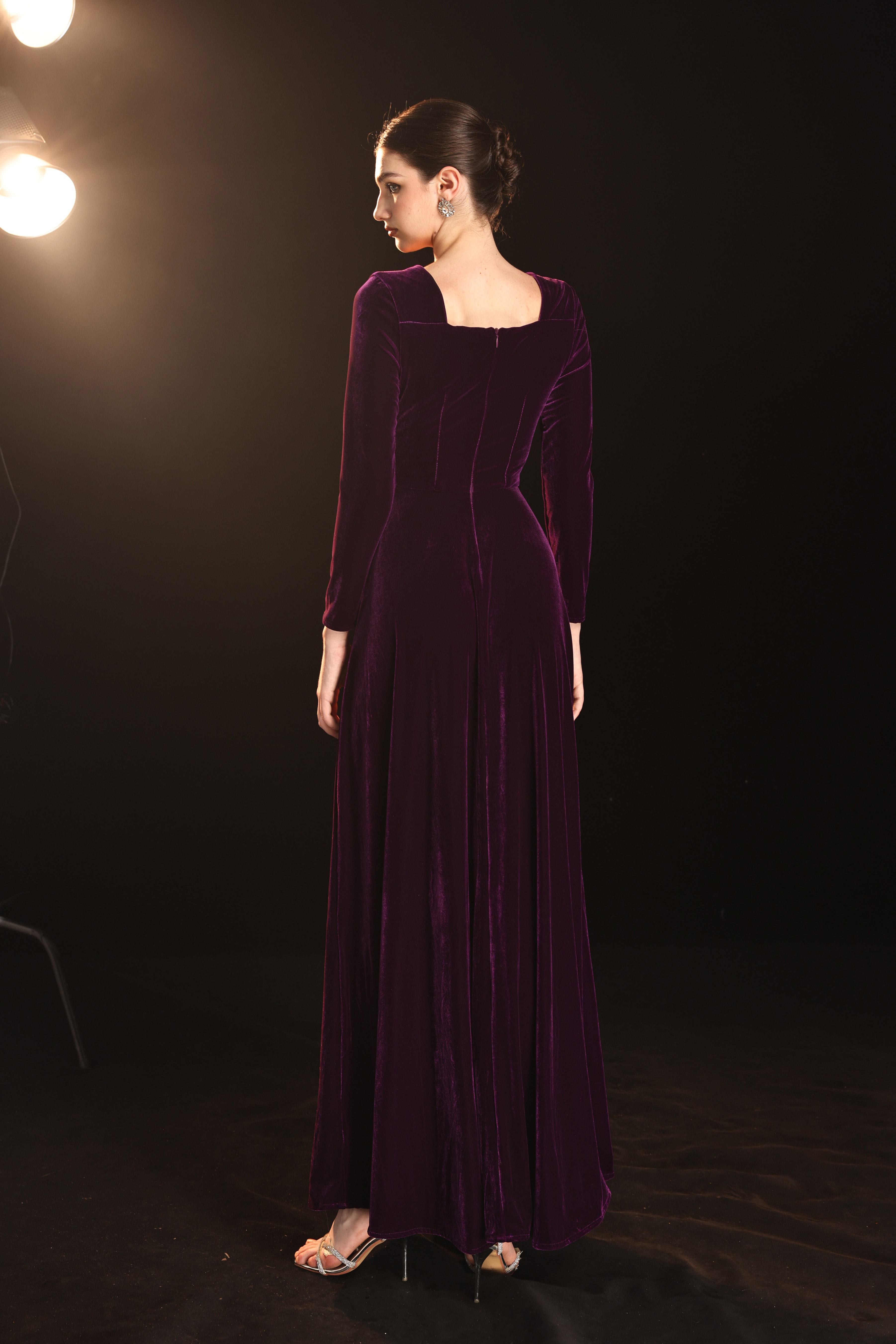 Long sleeve velvet formal dress