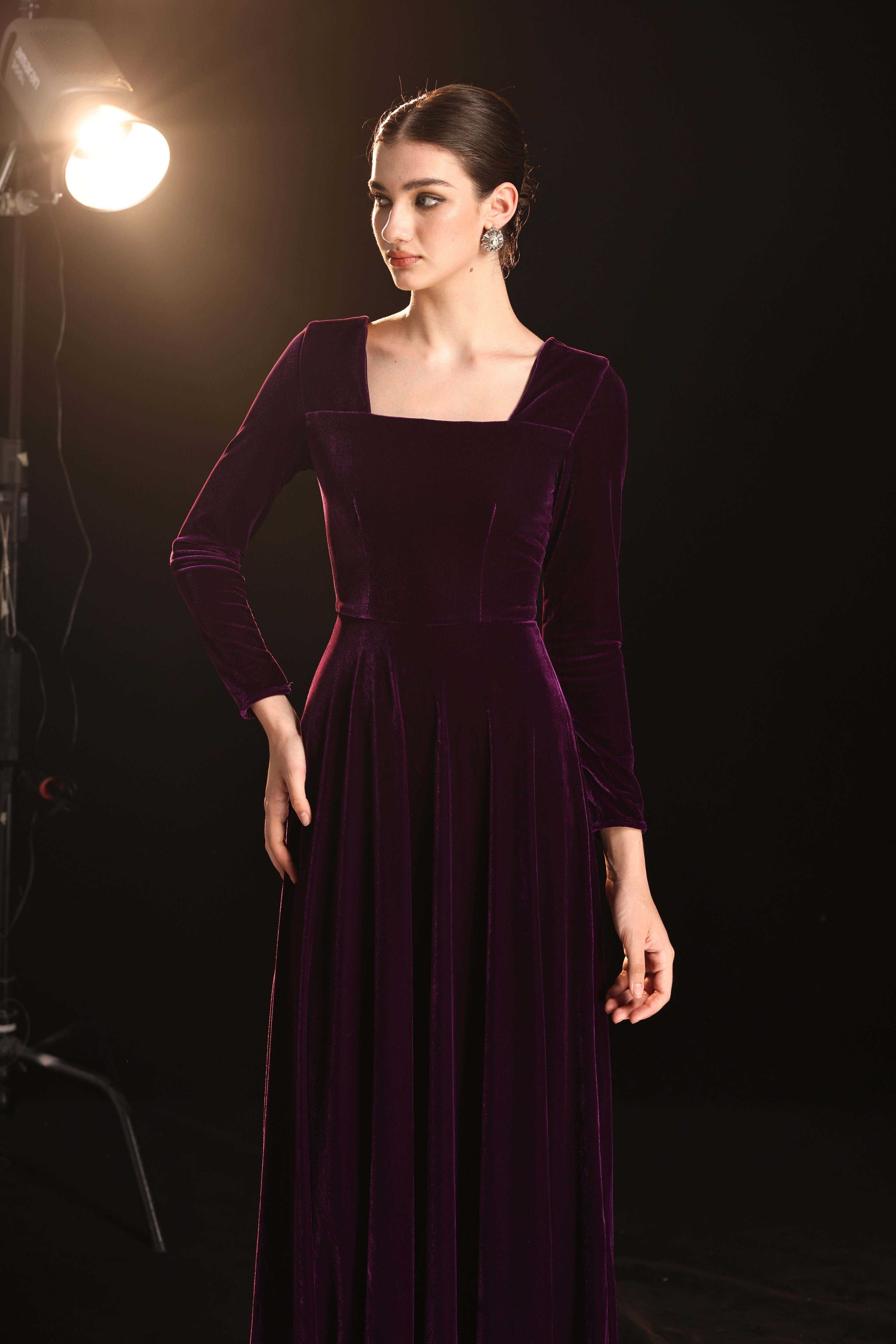 Long sleeve velvet formal dress