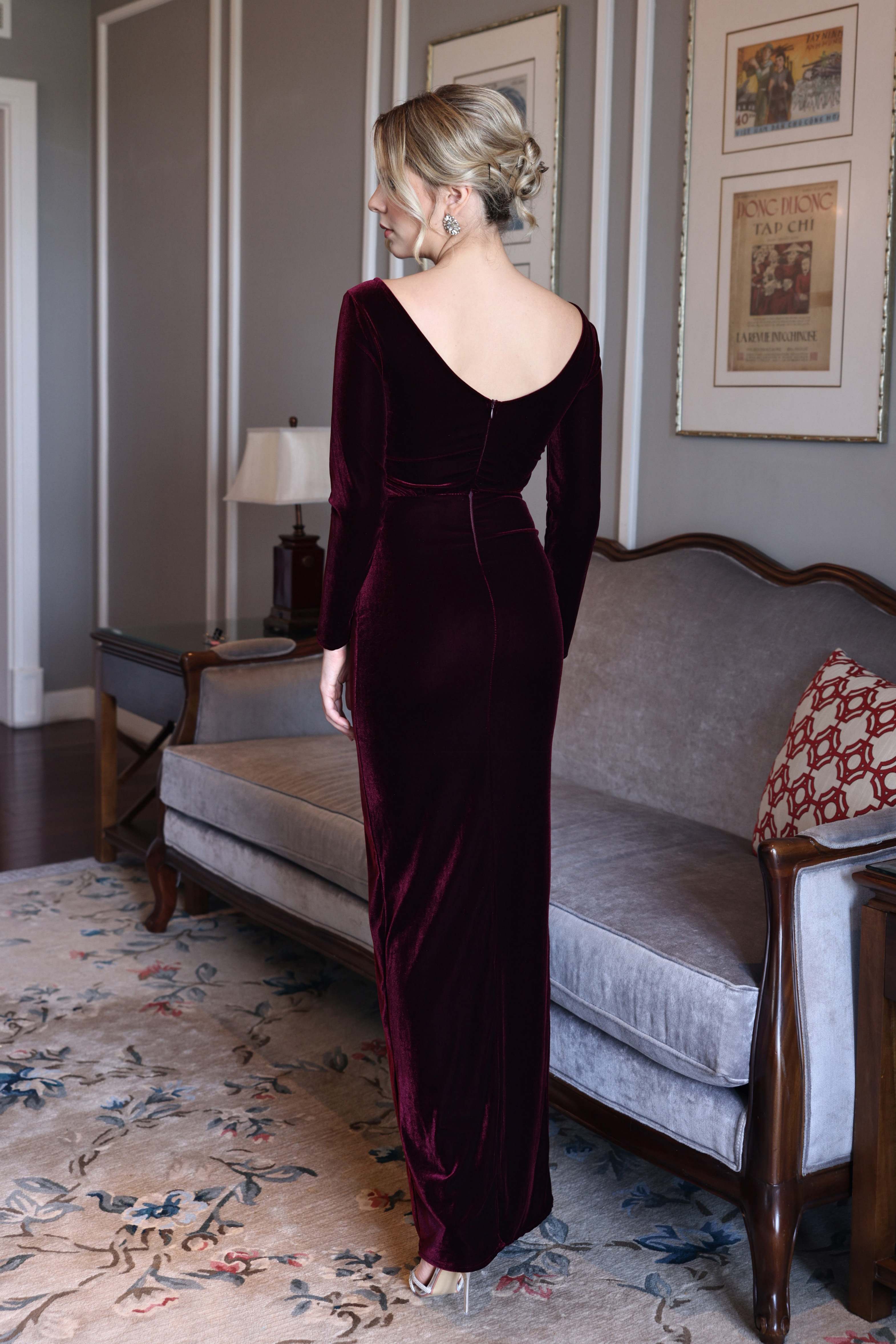 Long sleeve velvet gown