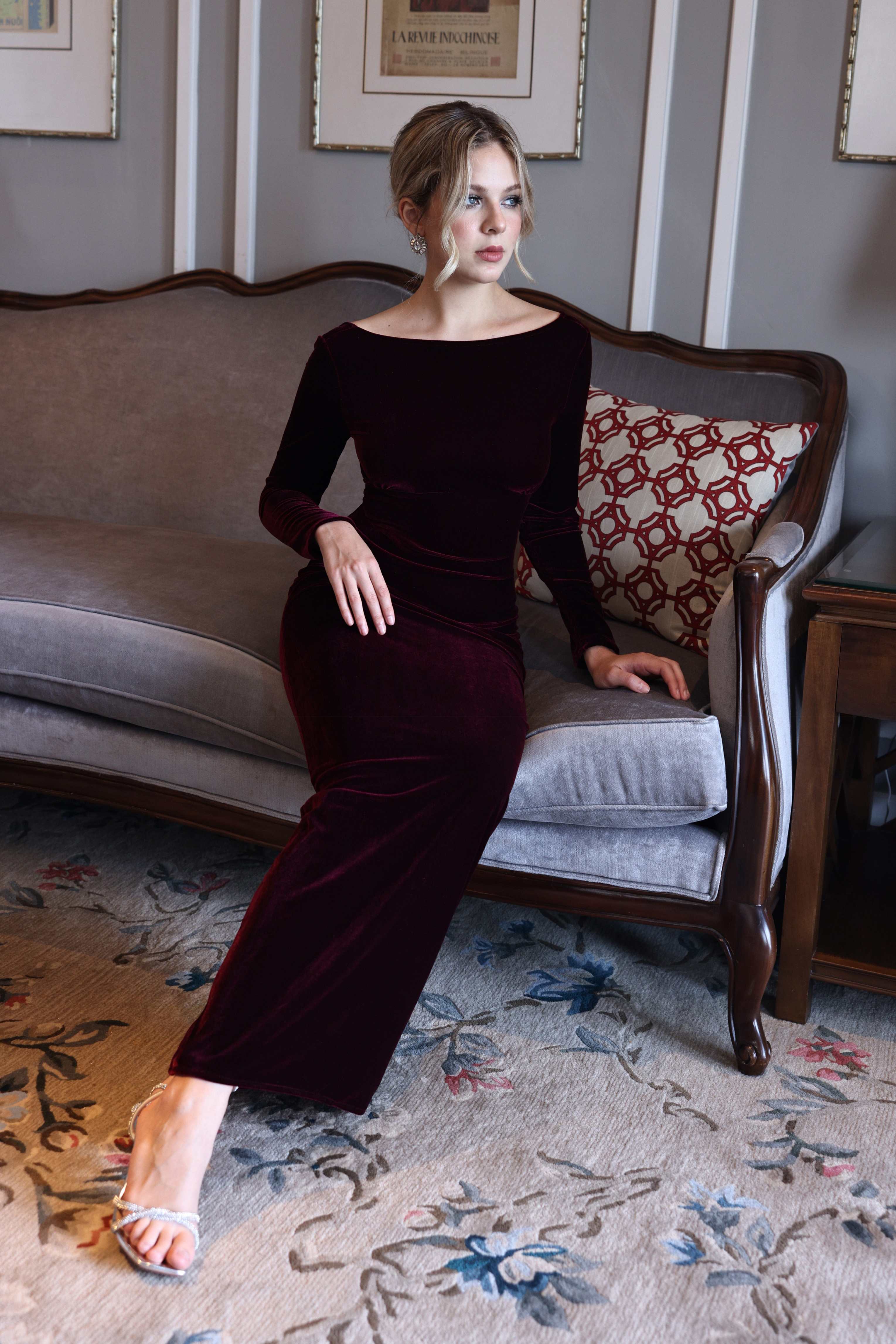 Long sleeve velvet gown