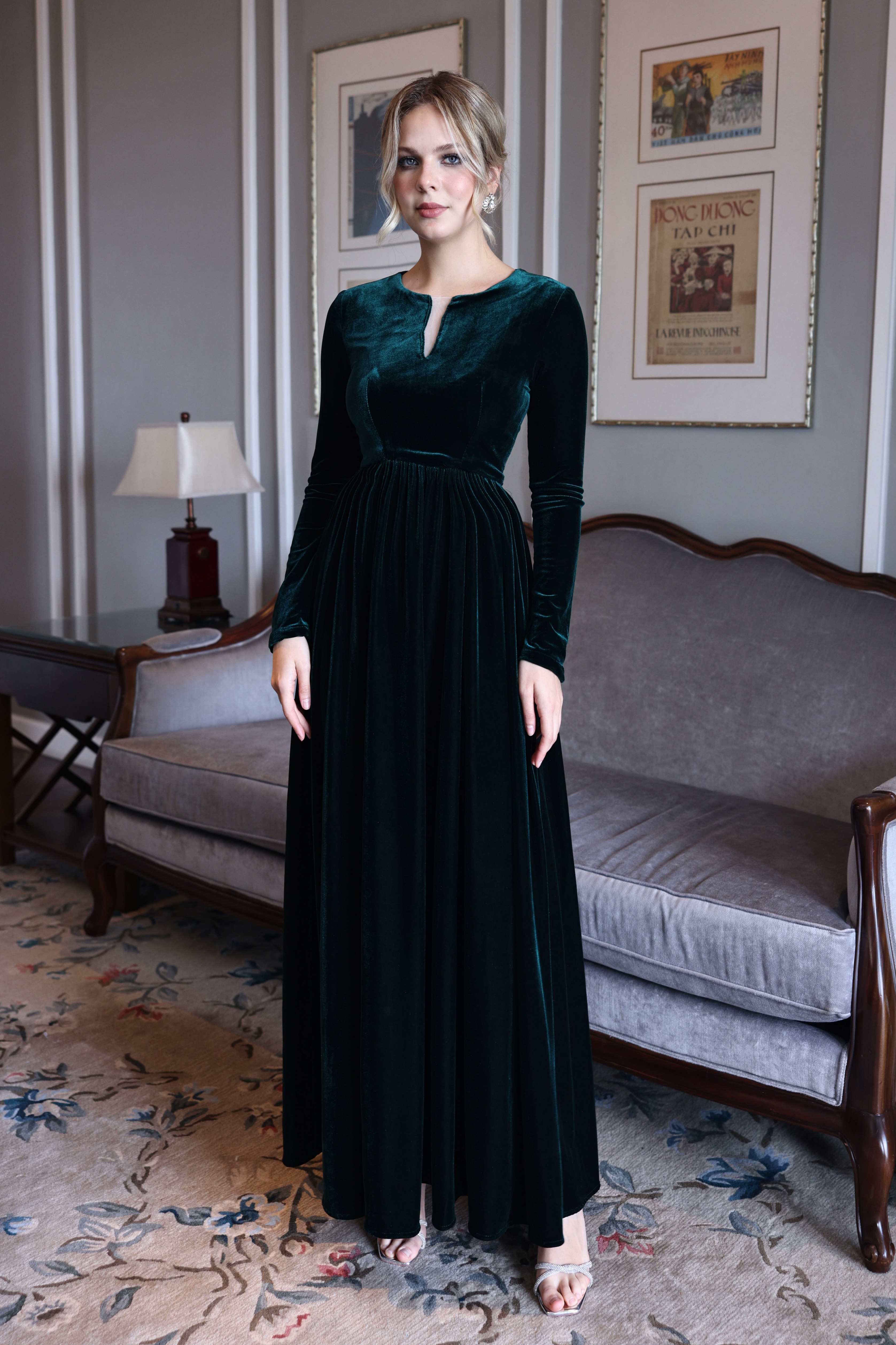Long velvet formal dress