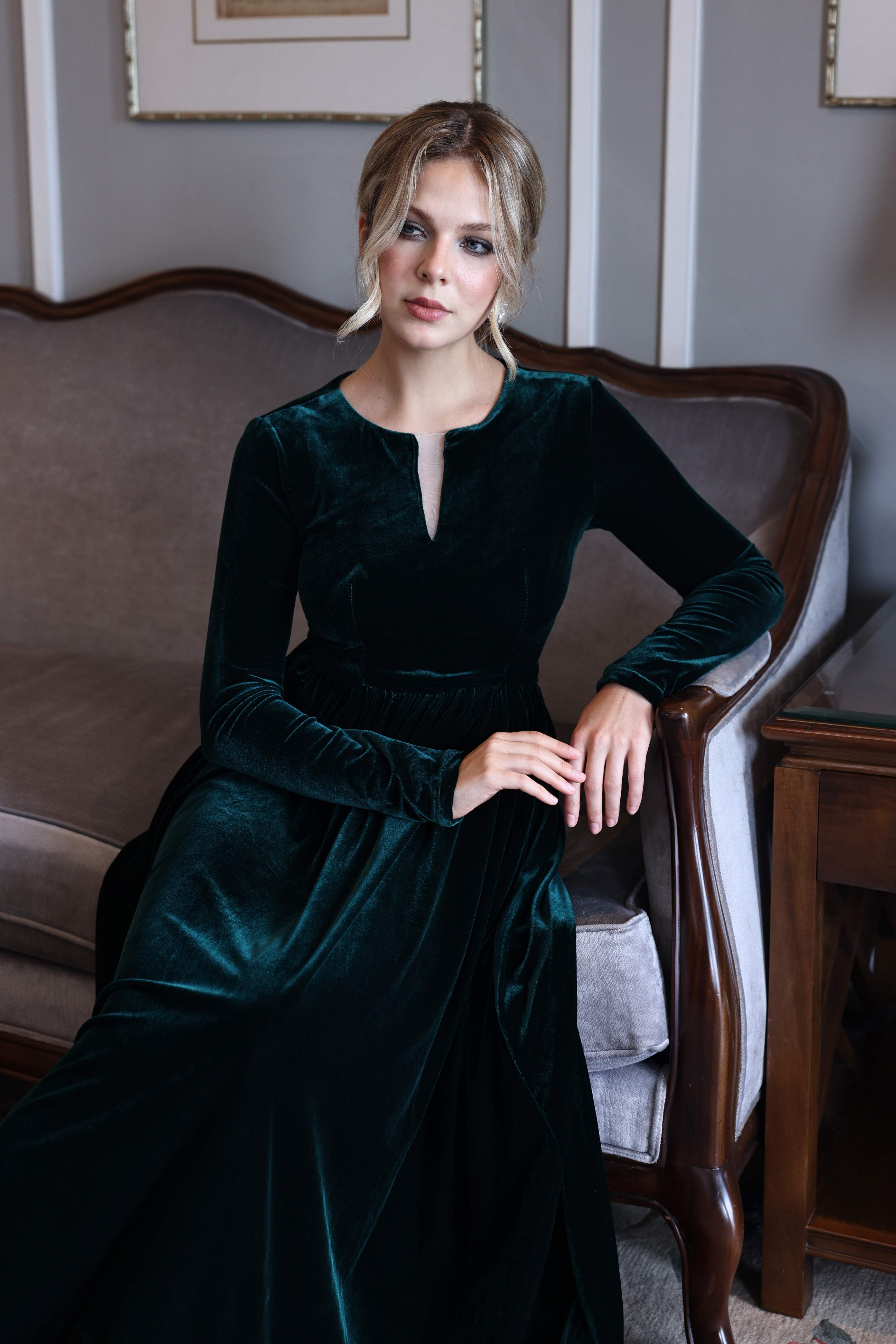 Long velvet formal dress