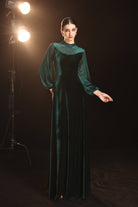 Mesh sleeve velvet maxi dress