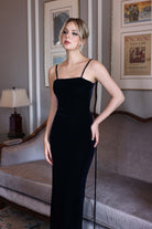 minimalist evening velvet dress 
