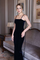 minimalist evening velvet dress 