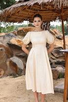 Minimalist puff sleeve midi dress