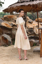 Minimalist puff sleeve midi dress