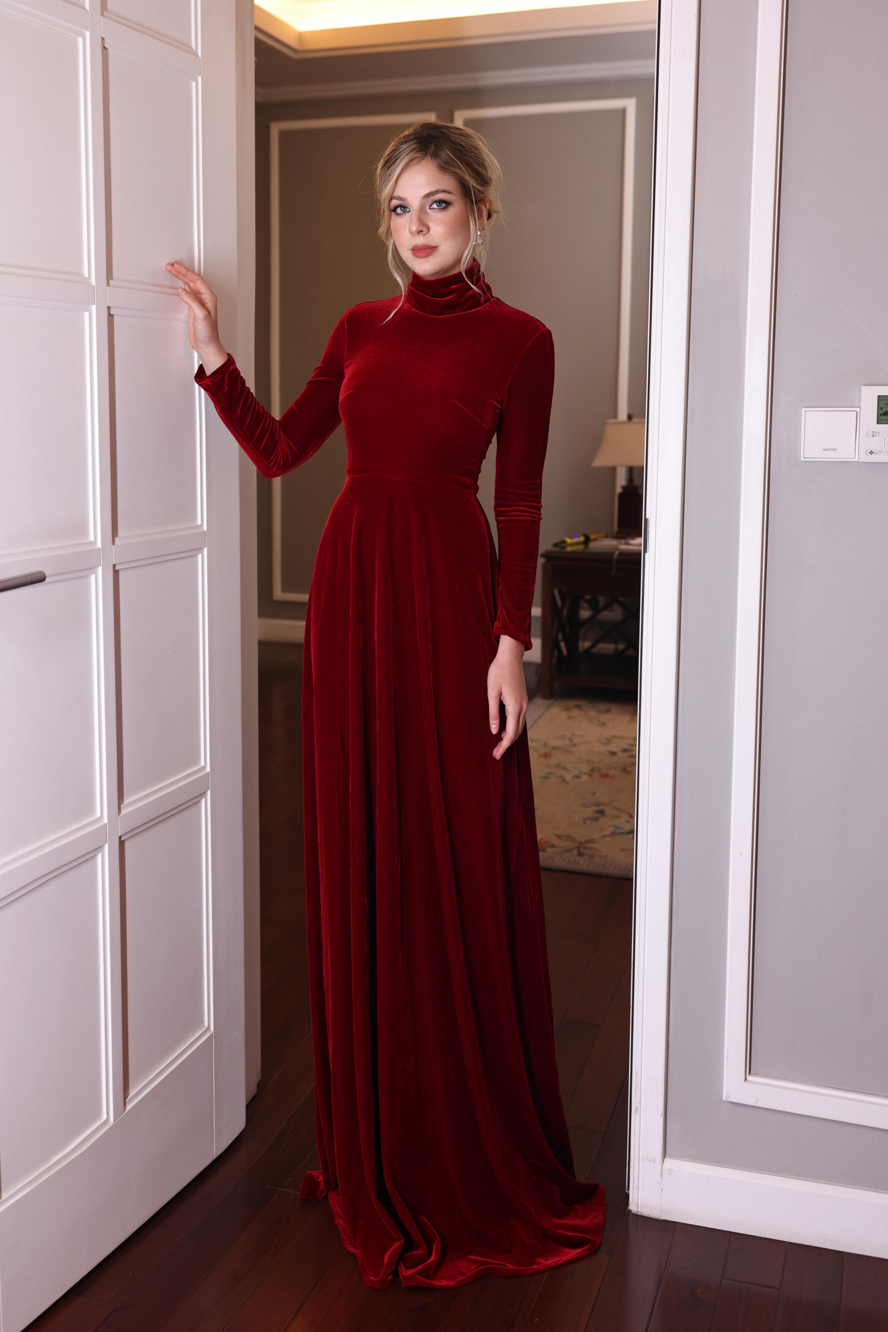 modest velvet maxi dress for women