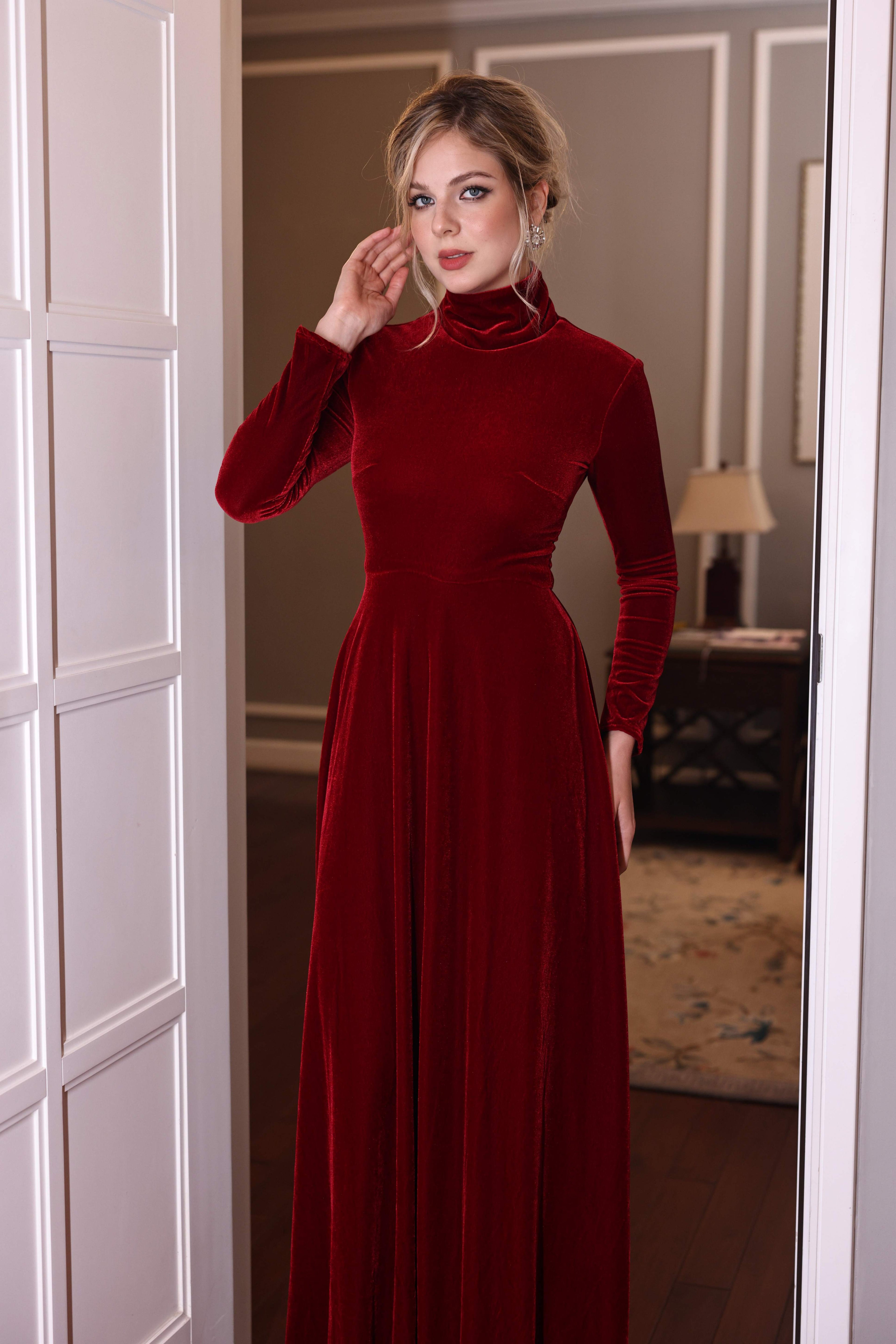 modest velvet maxi dress for women