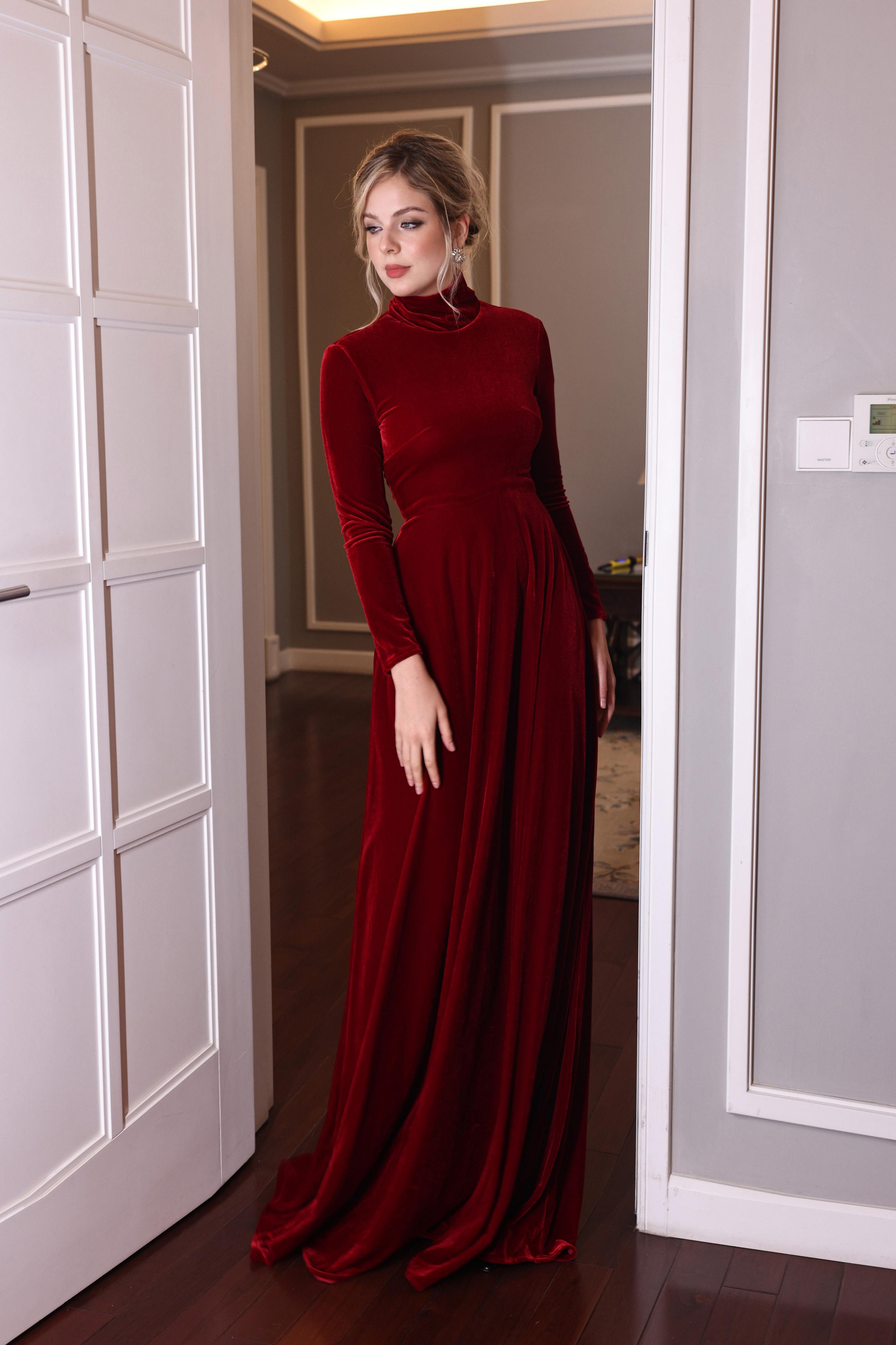 modest velvet maxi dress for women