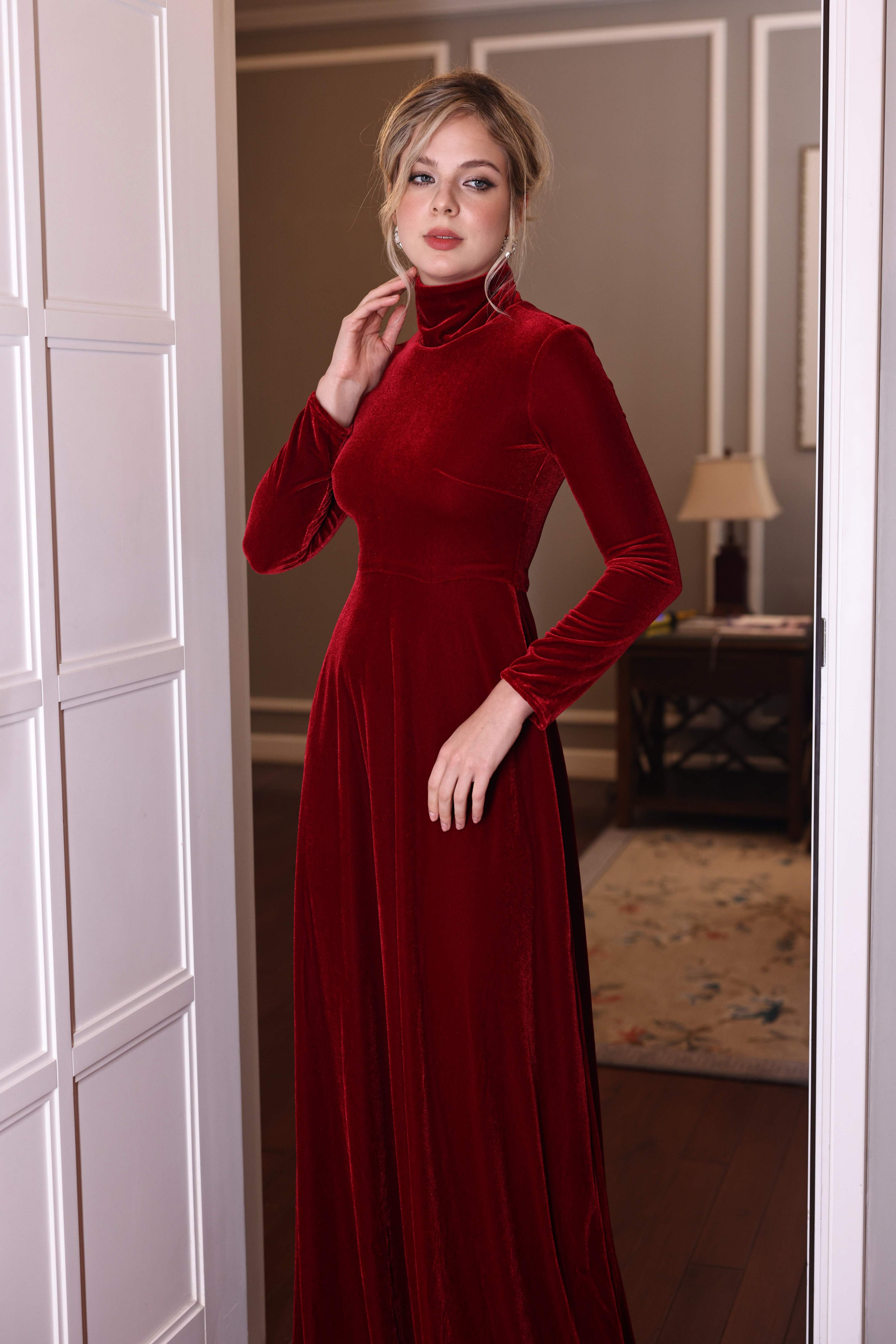 modest velvet maxi dress for women