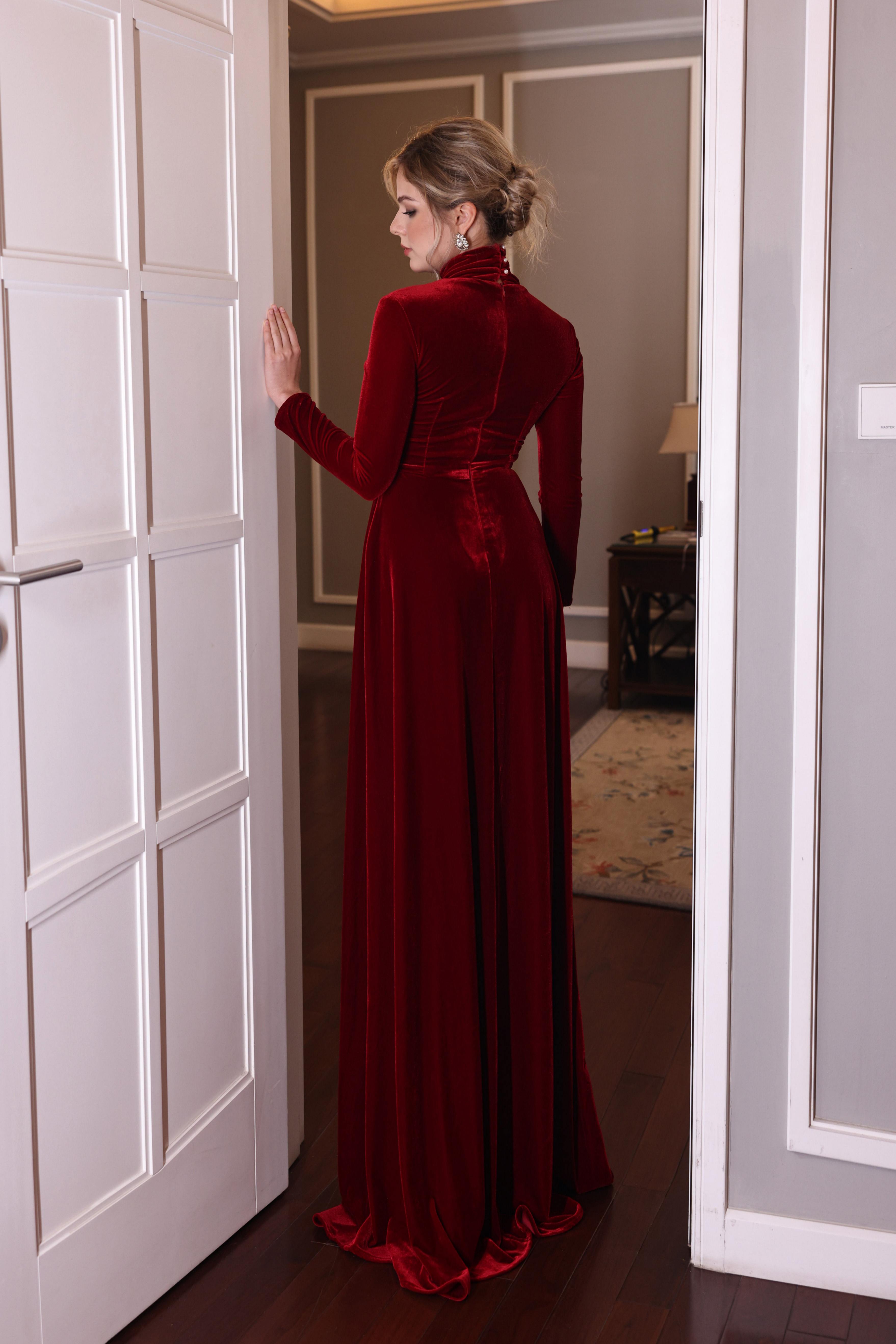 modest velvet maxi dress for women