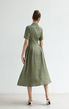 Notched collar linen dress