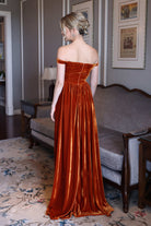 Off shoulder velvet evening dress