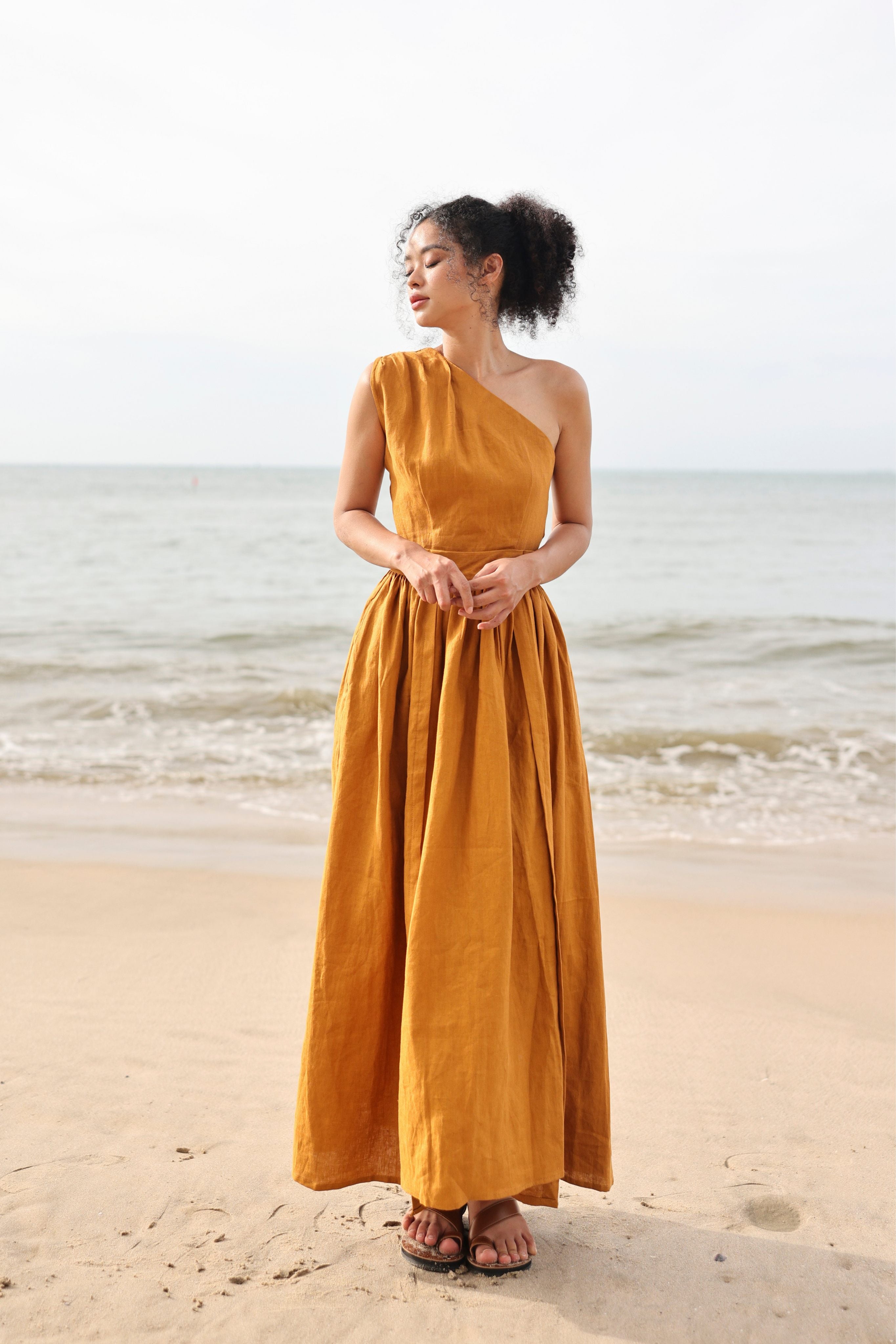One shoulder boho maxi dress