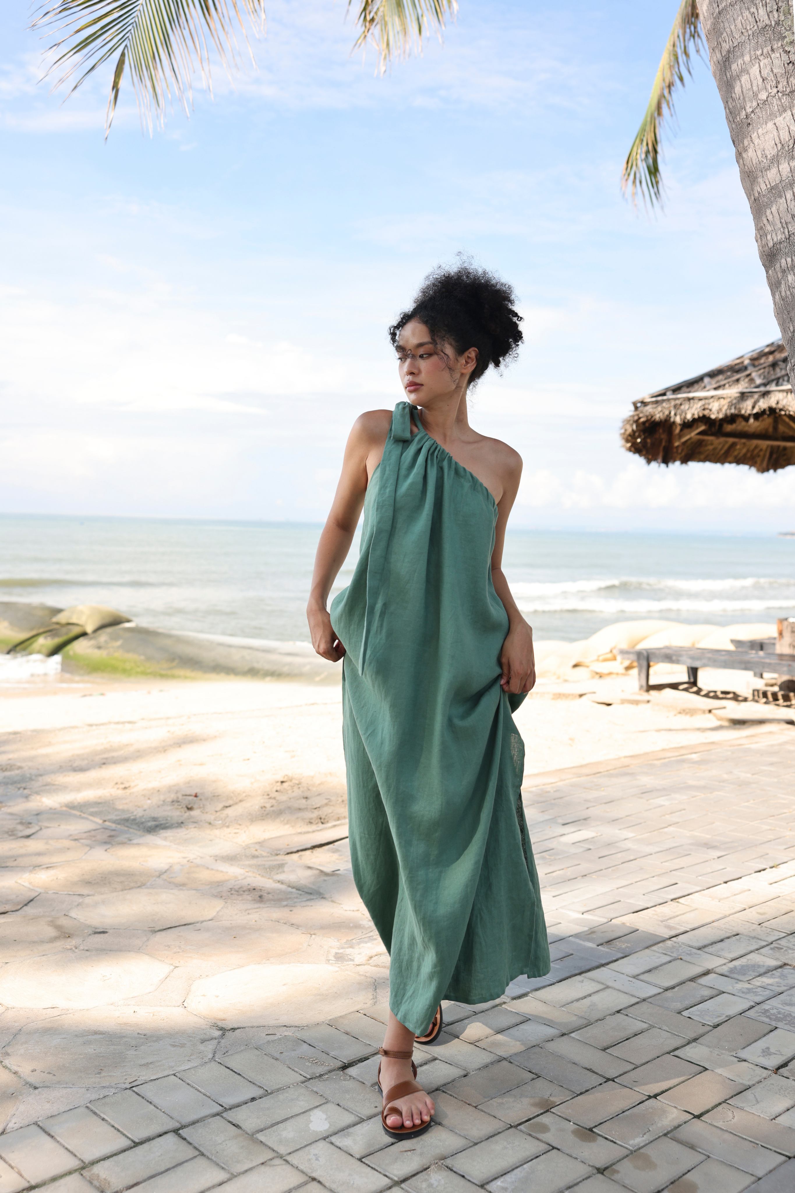 One shoulder linen dress