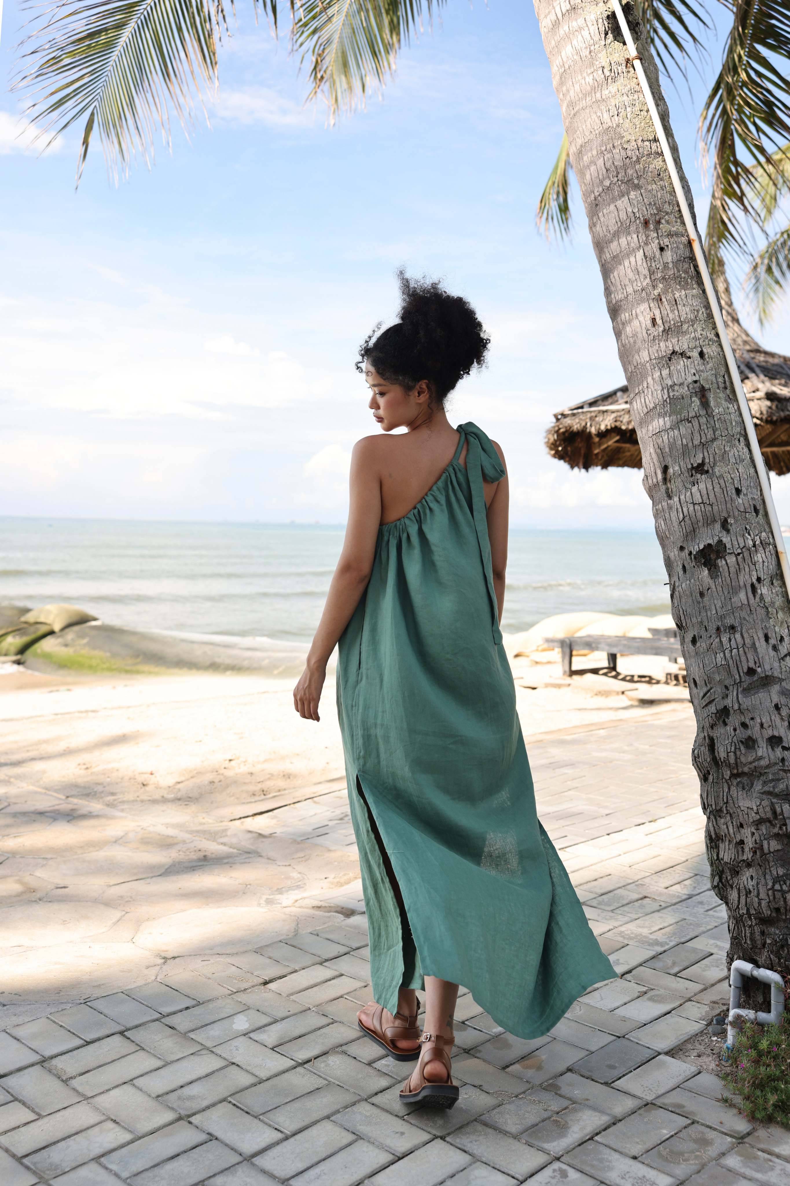 One shoulder linen dress