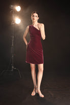 One shoulder velvet cocktail dress