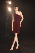 One shoulder velvet cocktail dress